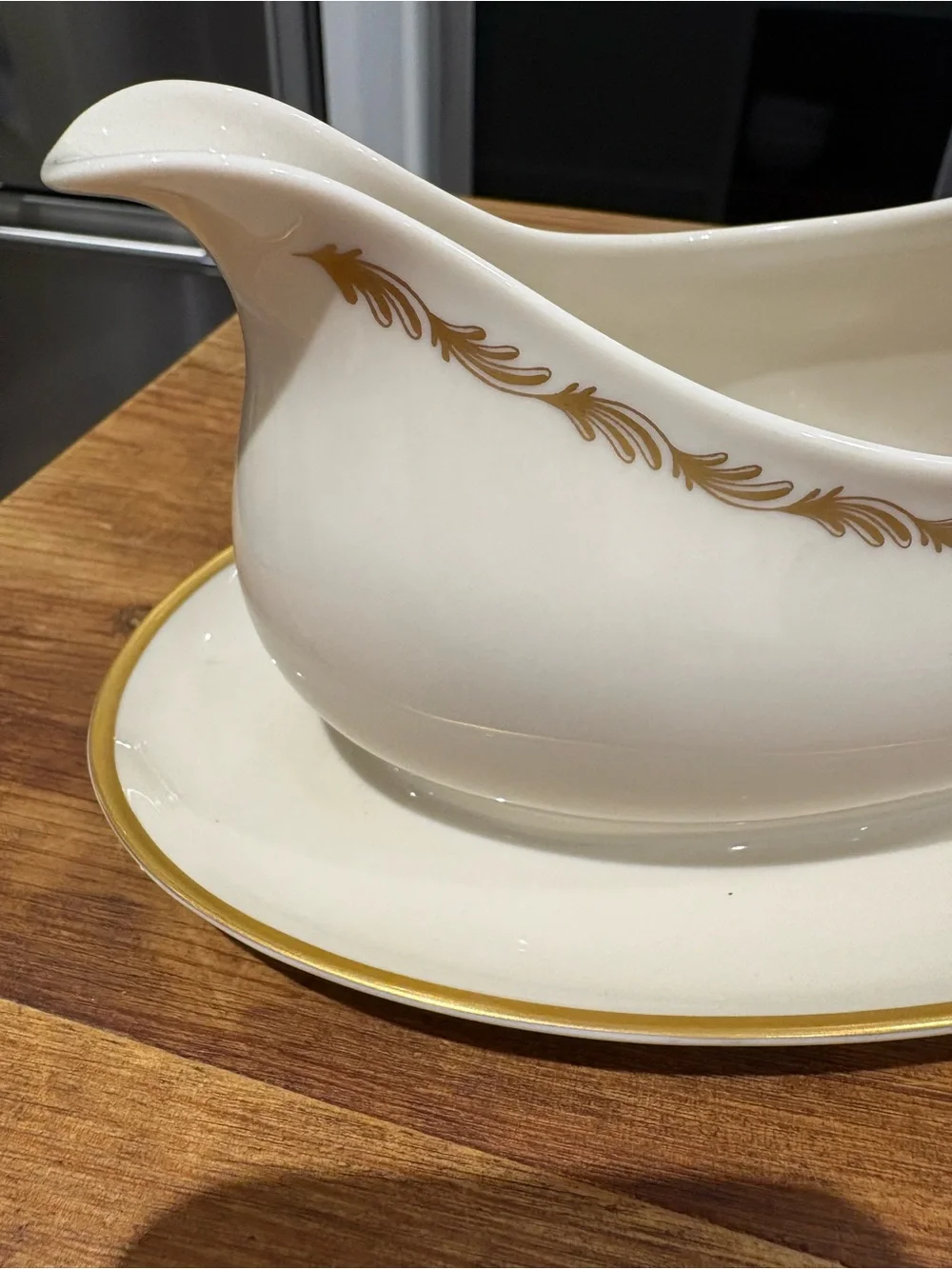 Vintage Arcadia Gold by Franciscan Ivory Gravy Boat with Gold Leaf Scroll